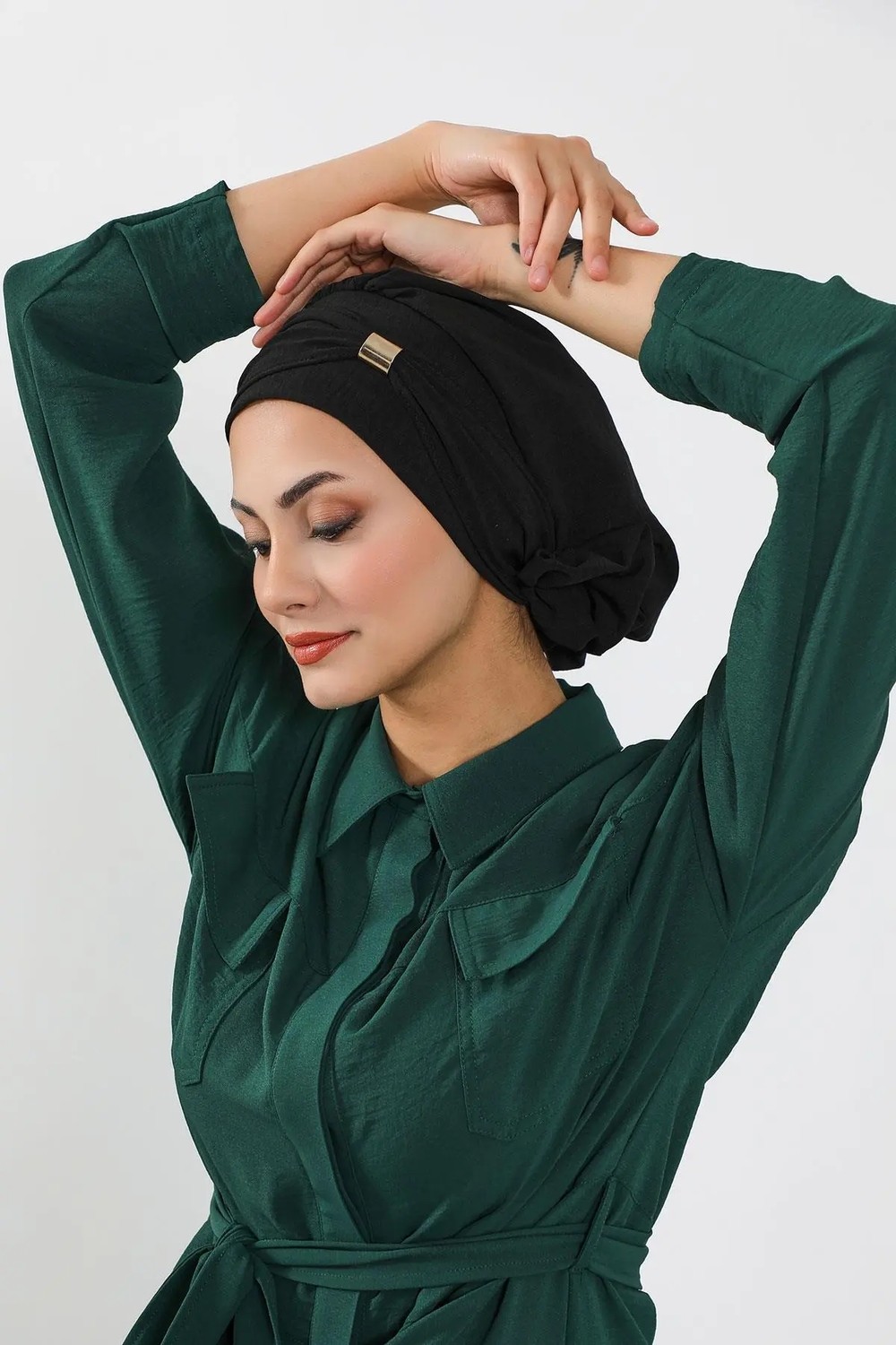 Aisha's Design Aksesuarlı Hazır Türban,Siyah,HT-95 görsel 3