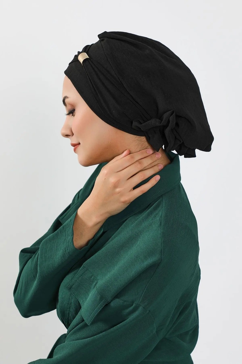 Aisha's Design Aksesuarlı Hazır Türban,Siyah,HT-95 görsel 5