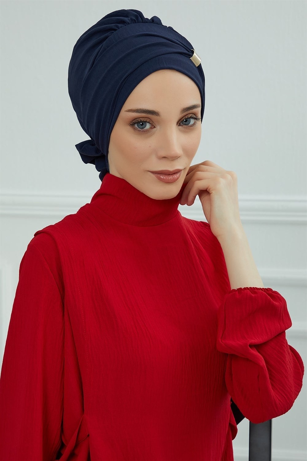 Aisha's Design Aksesuarlı Hazır Türban,Lacivert,HT-95 görsel 2