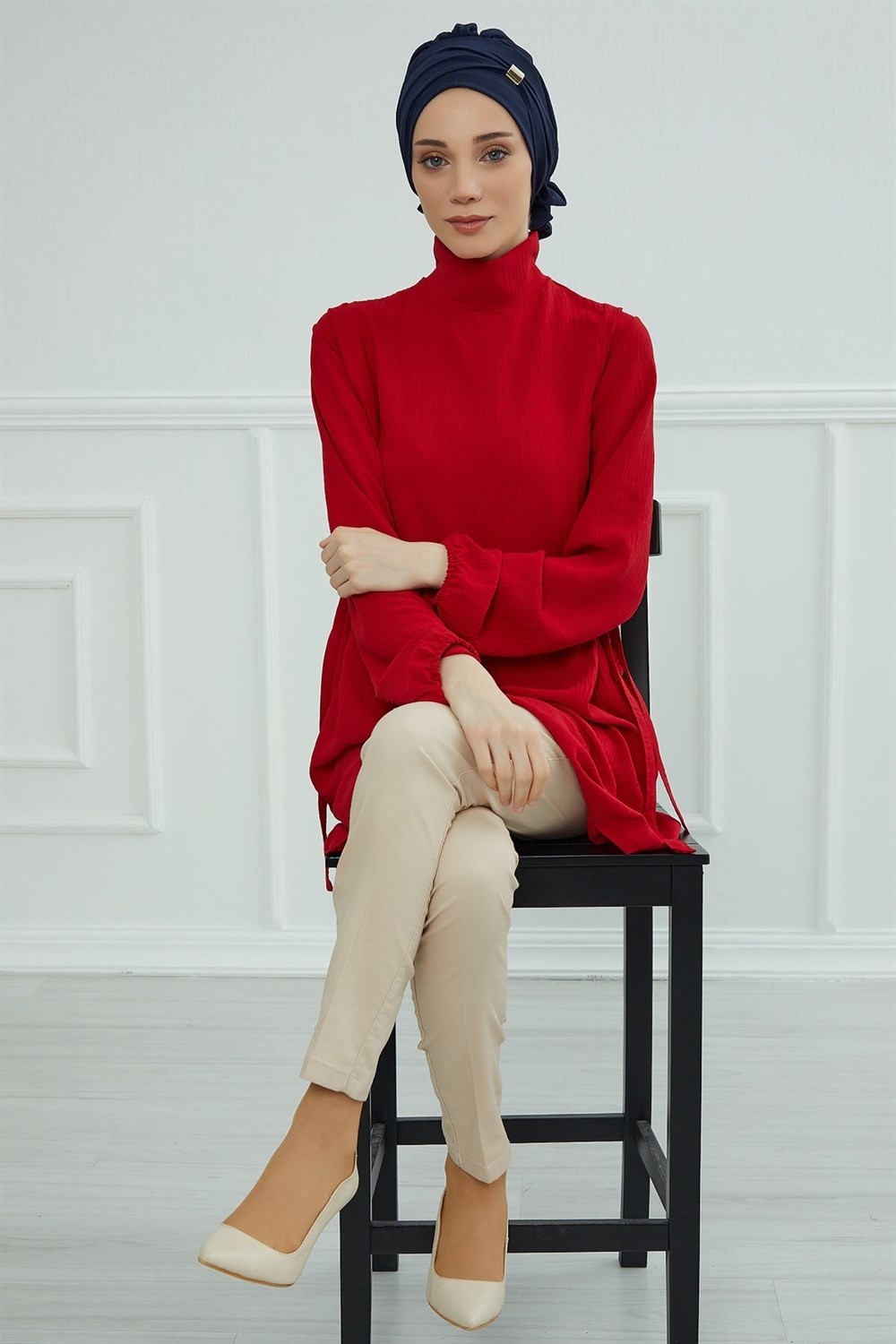 Aisha's Design Aksesuarlı Hazır Türban,Lacivert,HT-95 görsel 3