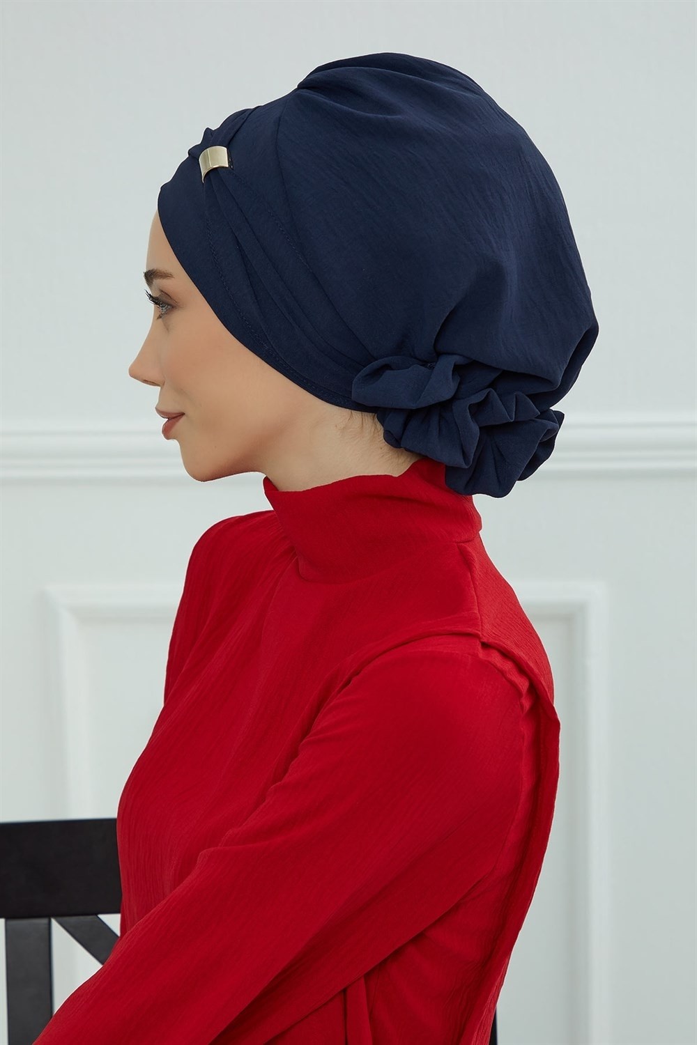 Aisha's Design Aksesuarlı Hazır Türban,Lacivert,HT-95 görsel 5