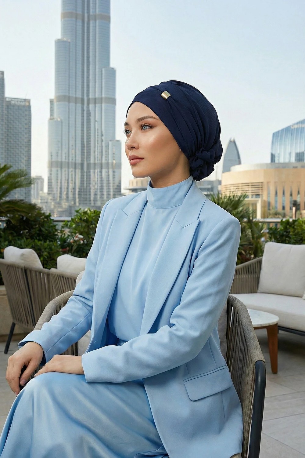 Aisha's Design Aksesuarlı Hazır Türban,Lacivert,HT-95