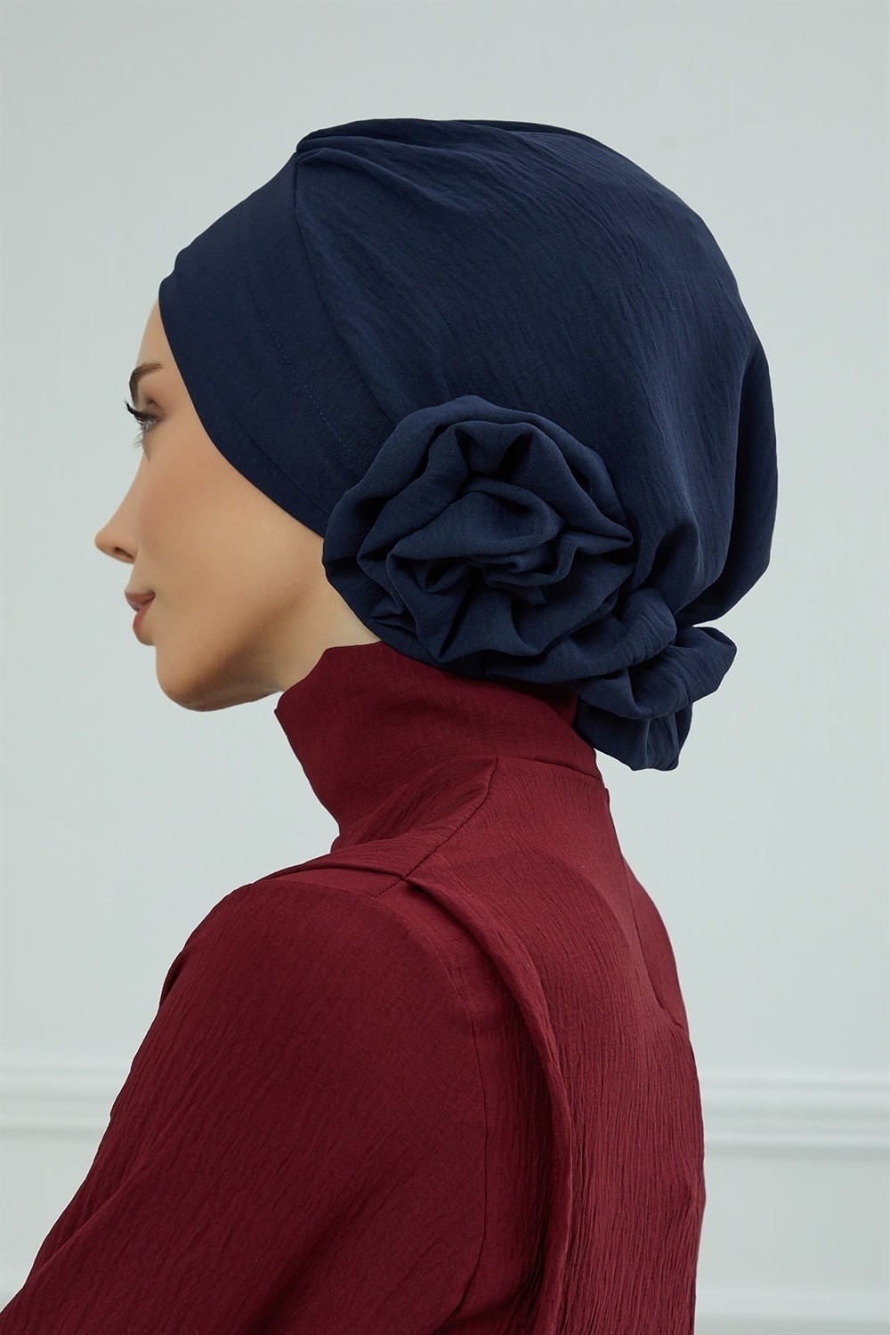 Aisha's Design Zarif Hazır Türban,Lacivert,HT-92 görsel 6