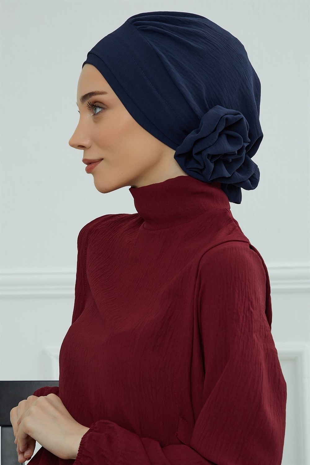 Aisha's Design Zarif Hazır Türban,Lacivert,HT-92 görsel 7