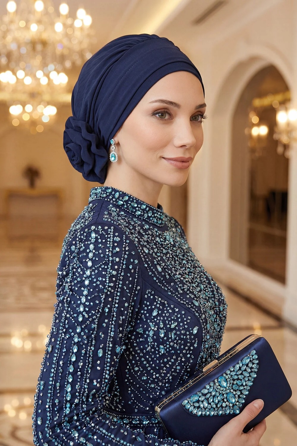 Aisha's Design Zarif Hazır Türban,Lacivert,HT-92