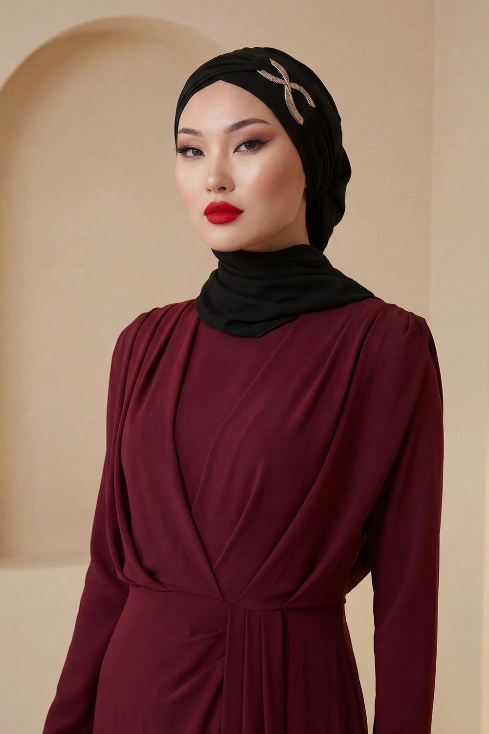 Aisha's Design Metal Aksesuarlı Şık Hazır Türban,Siyah,HT-94
