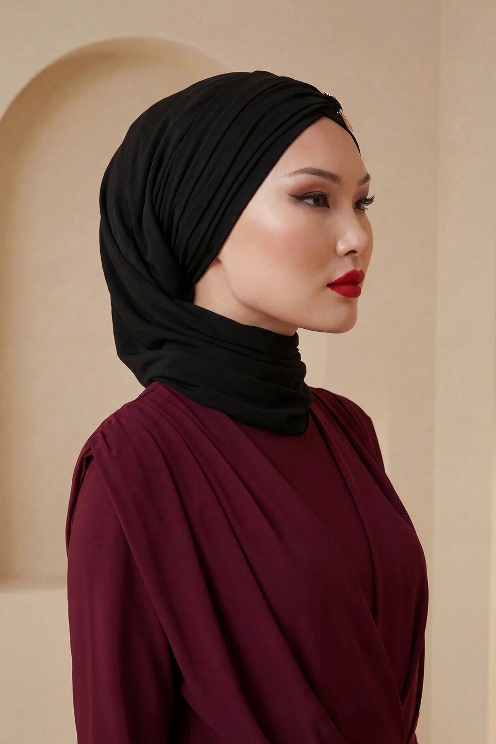 Aisha's Design Metal Aksesuarlı Şık Hazır Türban,Siyah,HT-94 görsel 2