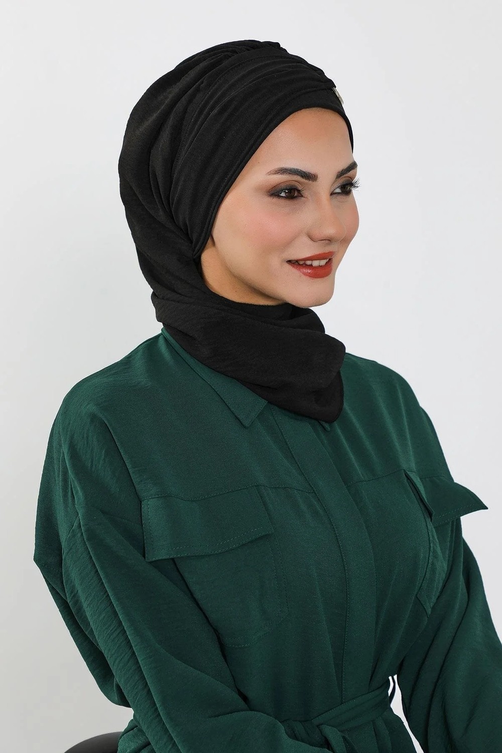 Aisha's Design Metal Aksesuarlı Şık Hazır Türban,Siyah,HT-94 görsel 7