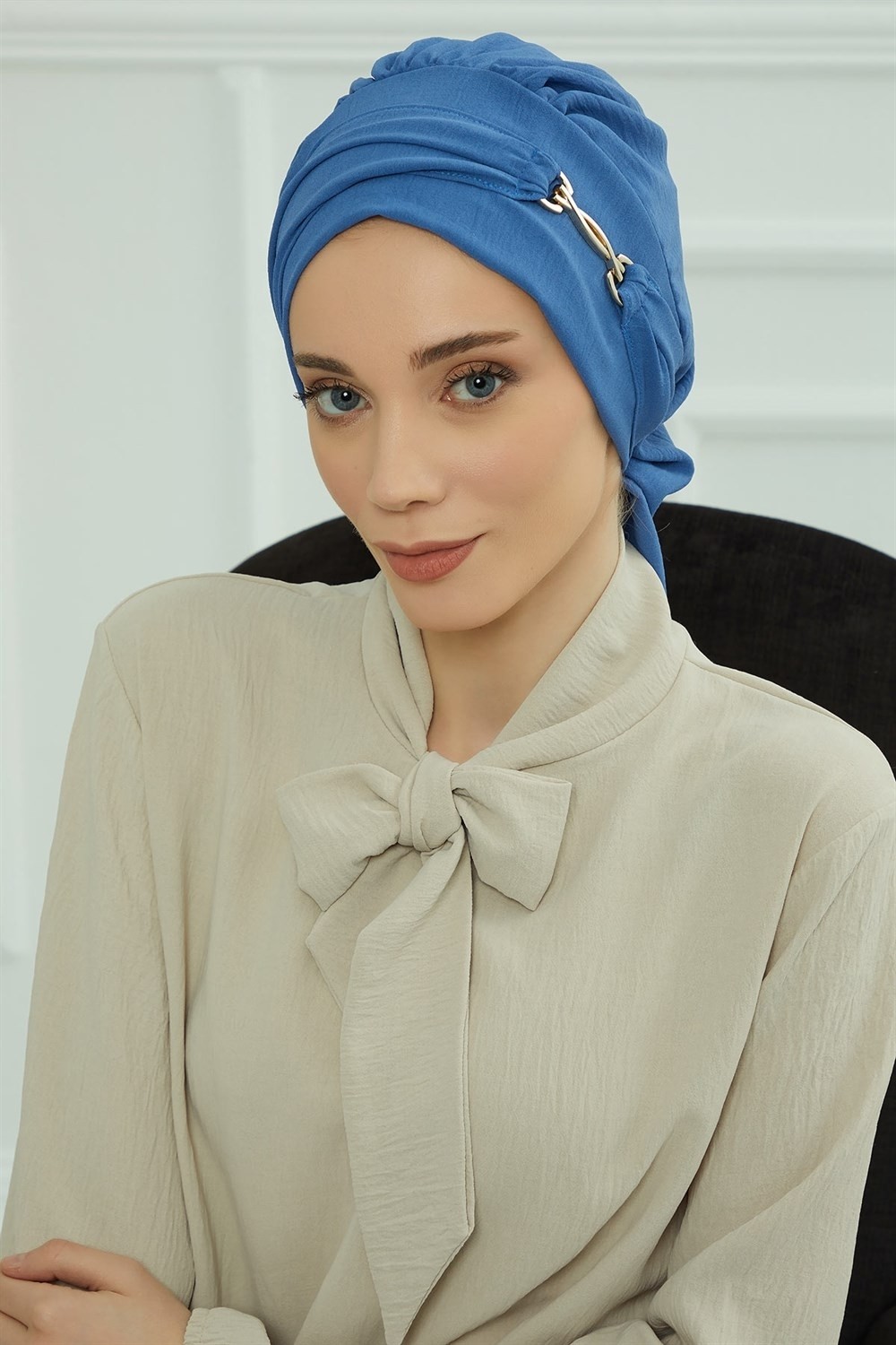 Aisha's Design Aksesuarlı Hazır Türban,Mavi,HT-93 görsel 2