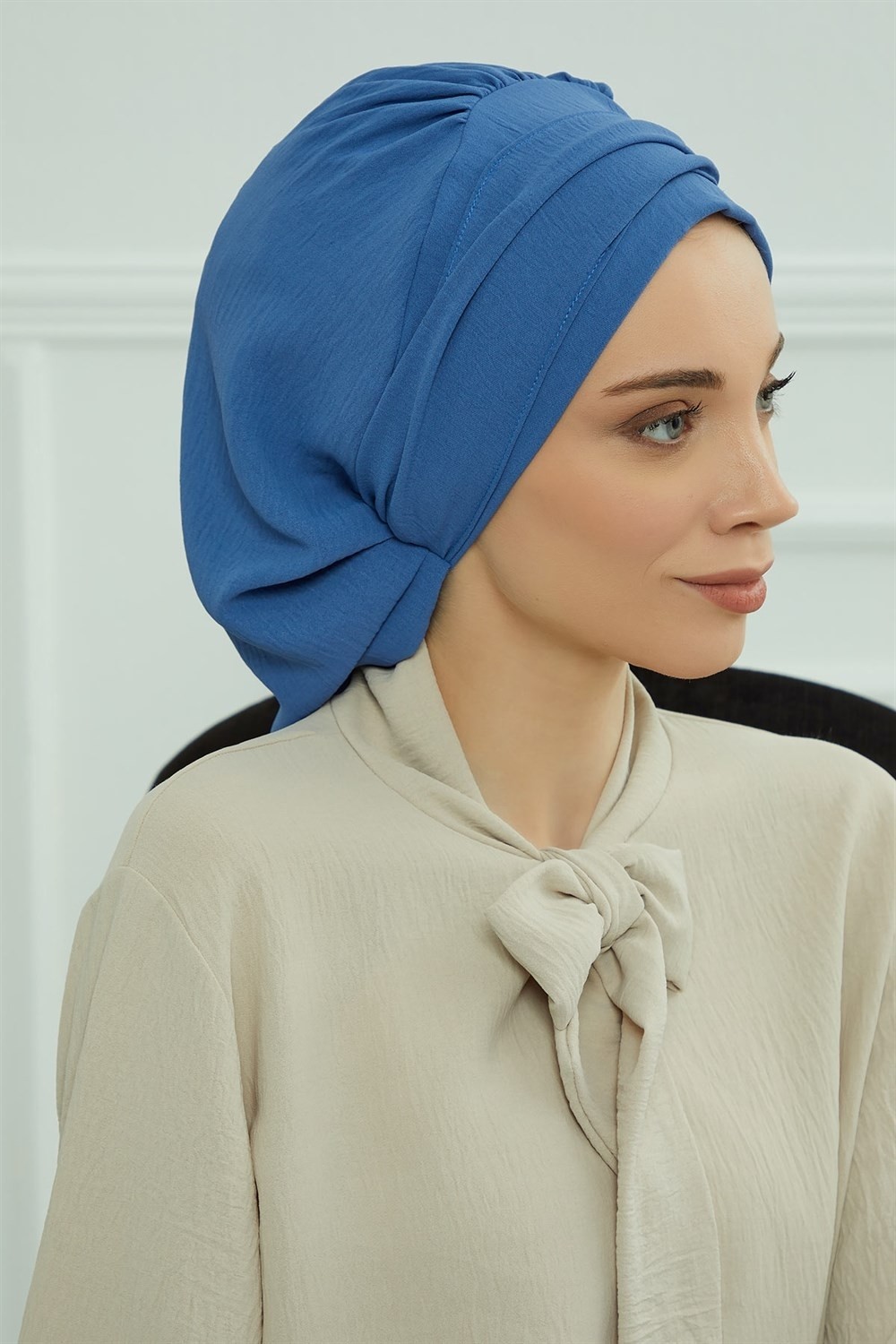 Aisha's Design Aksesuarlı Hazır Türban,Mavi,HT-93 görsel 5