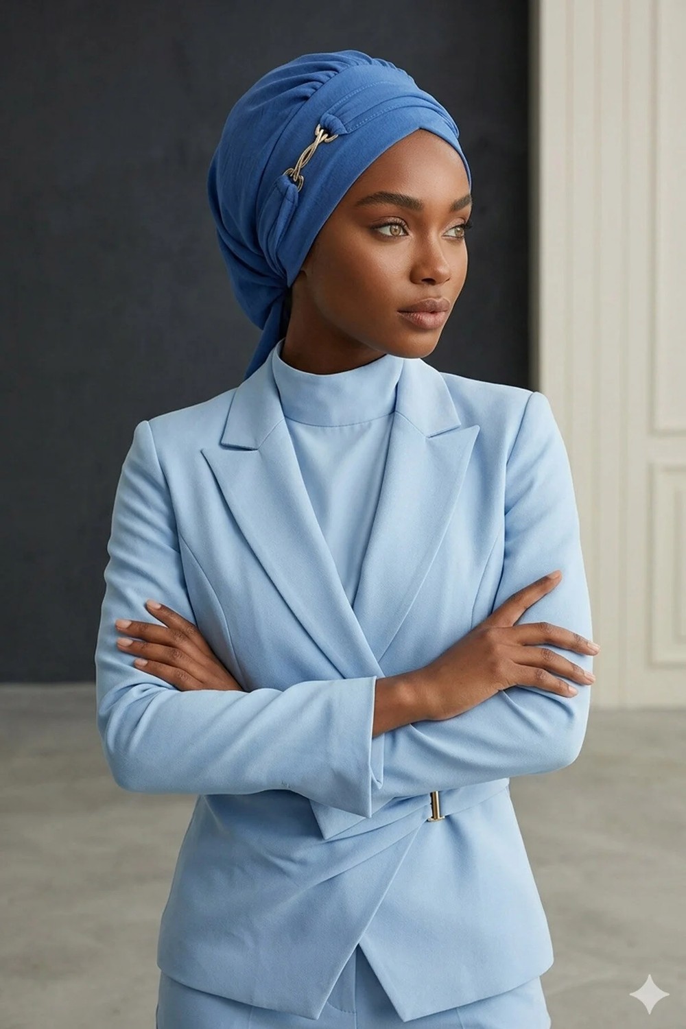 Aisha's Design Aksesuarlı Hazır Türban,Mavi,HT-93