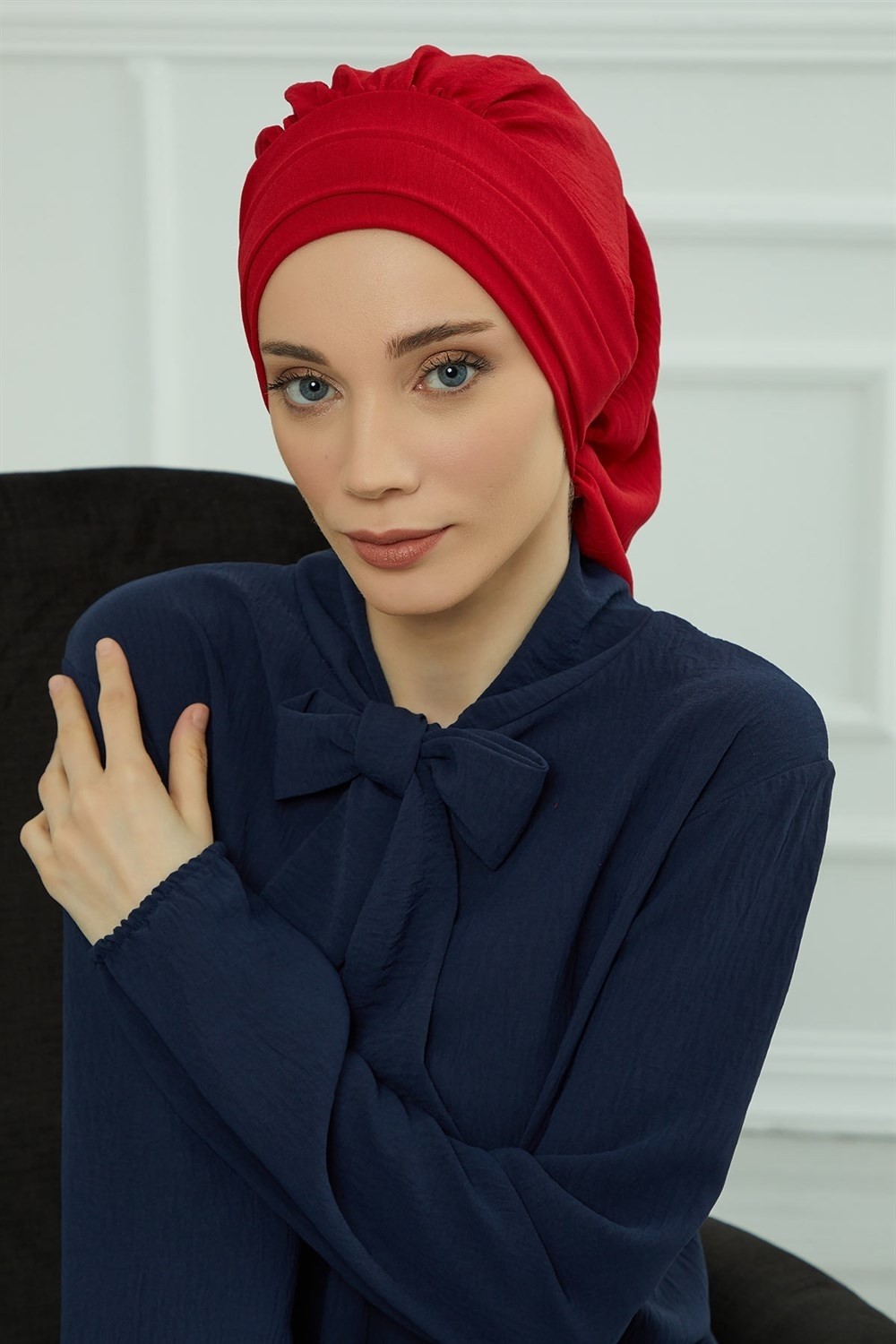 Aisha's Design Pileli Hazır Türban,Kırmızı,HT-91 görsel 2