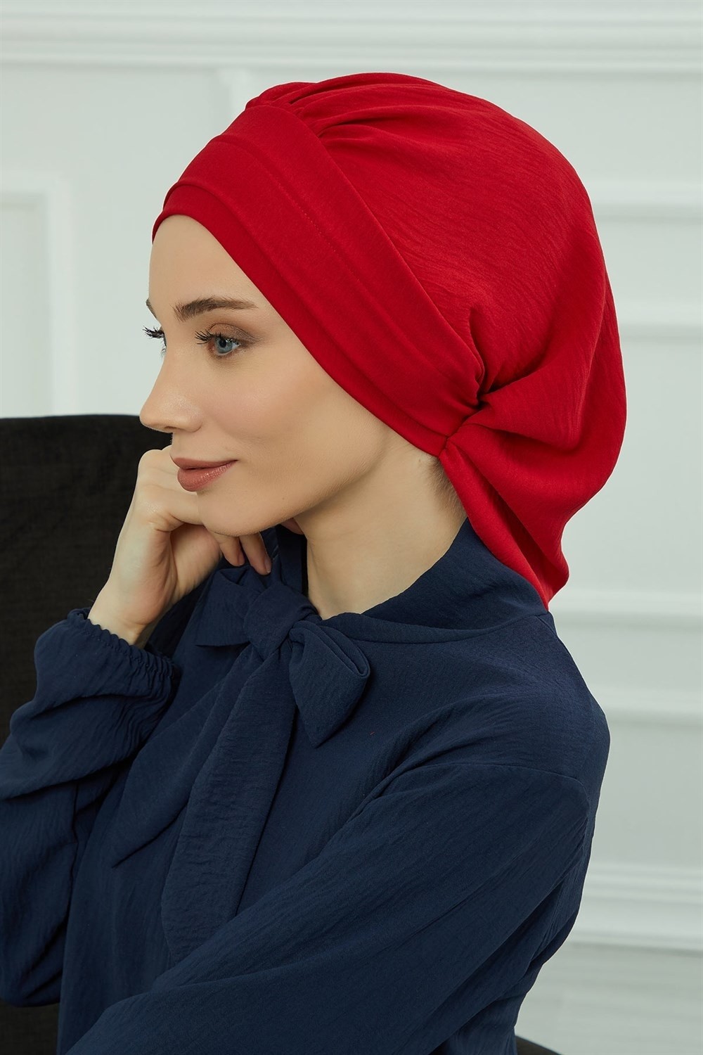 Aisha's Design Pileli Hazır Türban,Kırmızı,HT-91 görsel 3