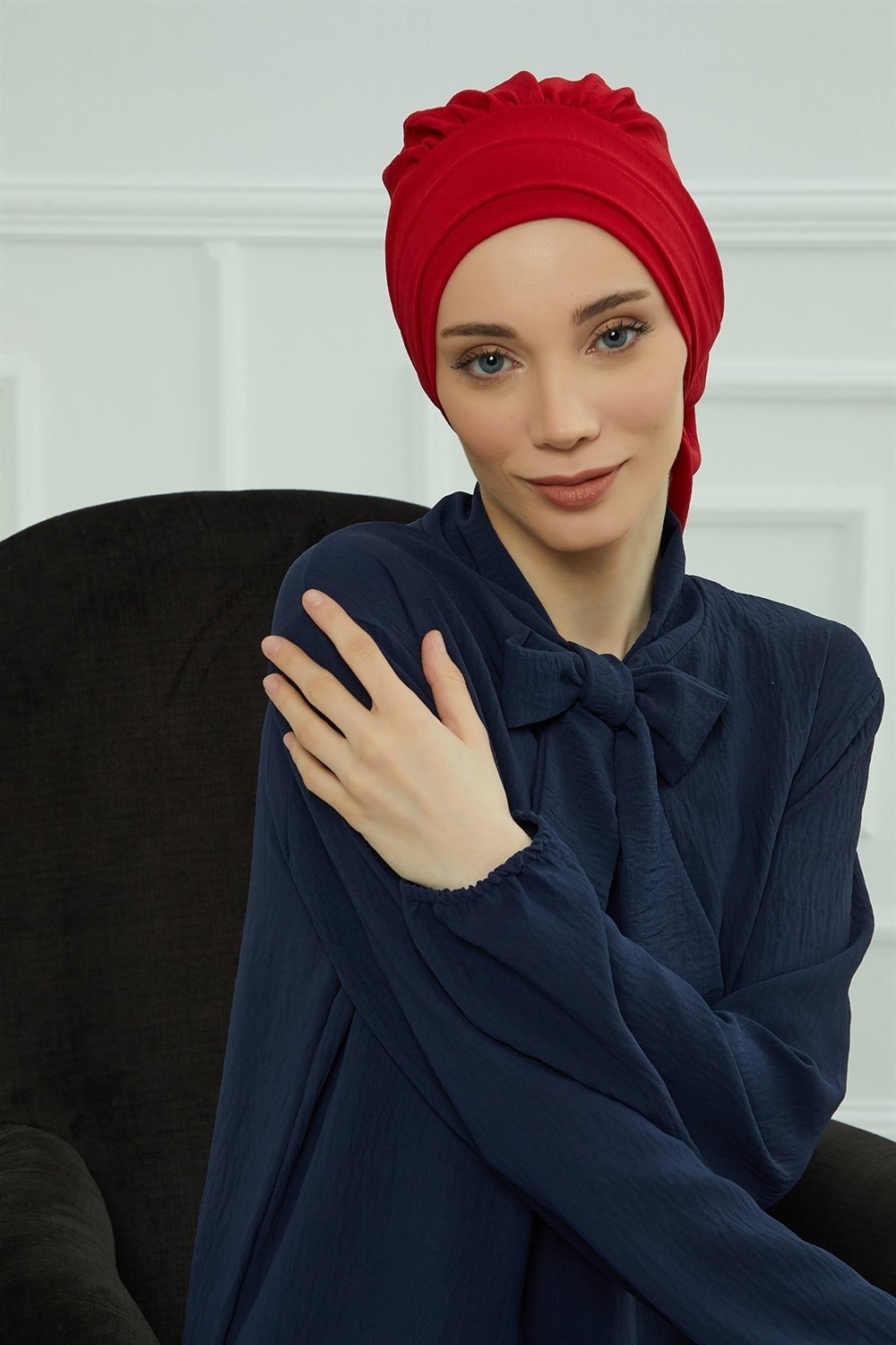 Aisha's Design Pileli Hazır Türban,Kırmızı,HT-91 görsel 4