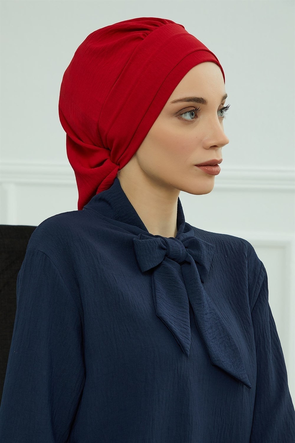 Aisha's Design Pileli Hazır Türban,Kırmızı,HT-91 görsel 5
