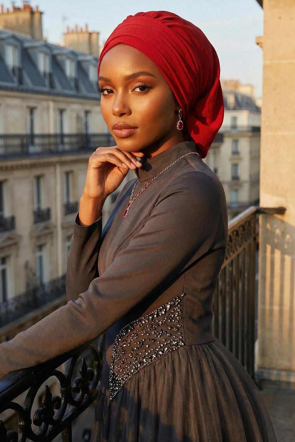 Aisha's Design Pileli Hazır Türban,Kırmızı,HT-91