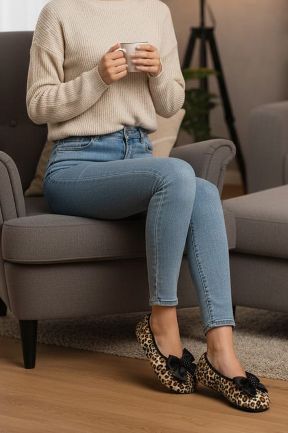 Ceyda Shoes Kadife Leopar Ev,hac Tavaf Umre , Hediye, Günlük Babet, Panduf, Patik, Şık Kurdele Detaylı Gös görsel 3