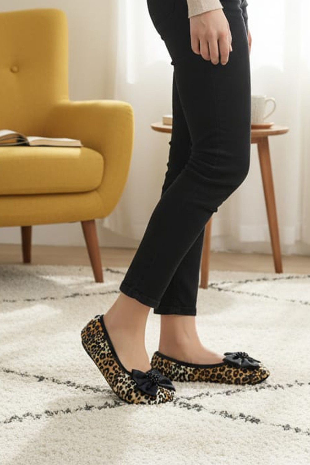 Ceyda Shoes Kadife Leopar Ev,hac Tavaf Umre , Hediye, Günlük Babet, Panduf, Patik, Şık Kurdele Detaylı Gös görsel 4