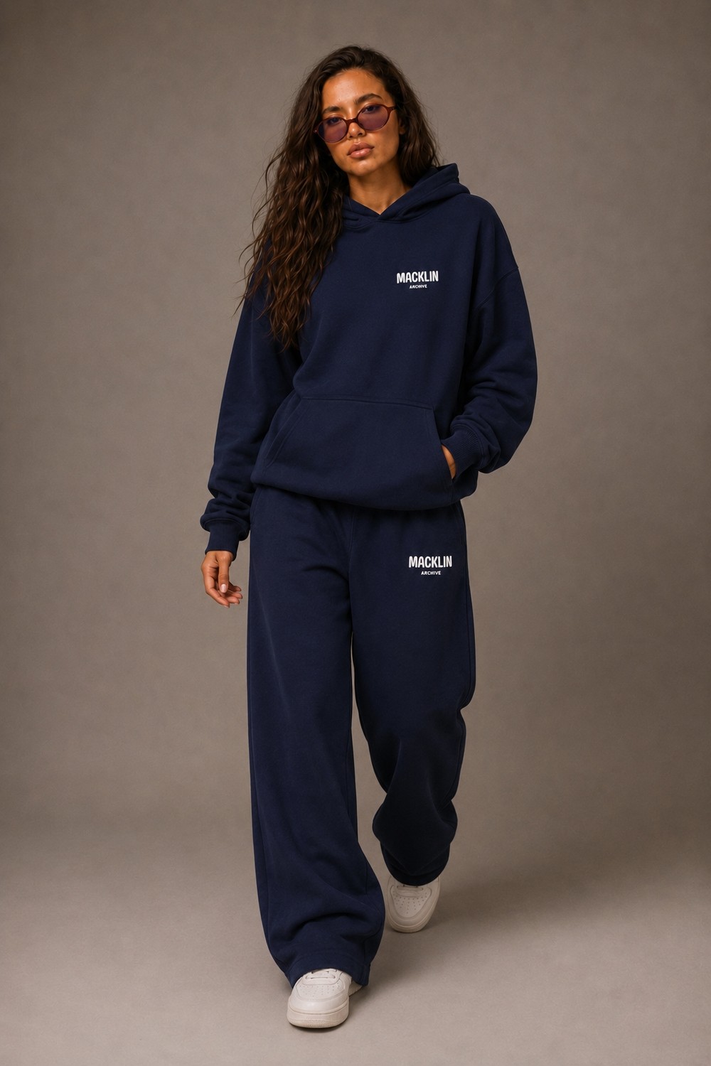 Macklin Unisex Kadın Erkek Minimal Yazı Baskılı Oversize 3 Iplik Kapüşonlu Sweatshirt ve Baggy Eşofman Altı