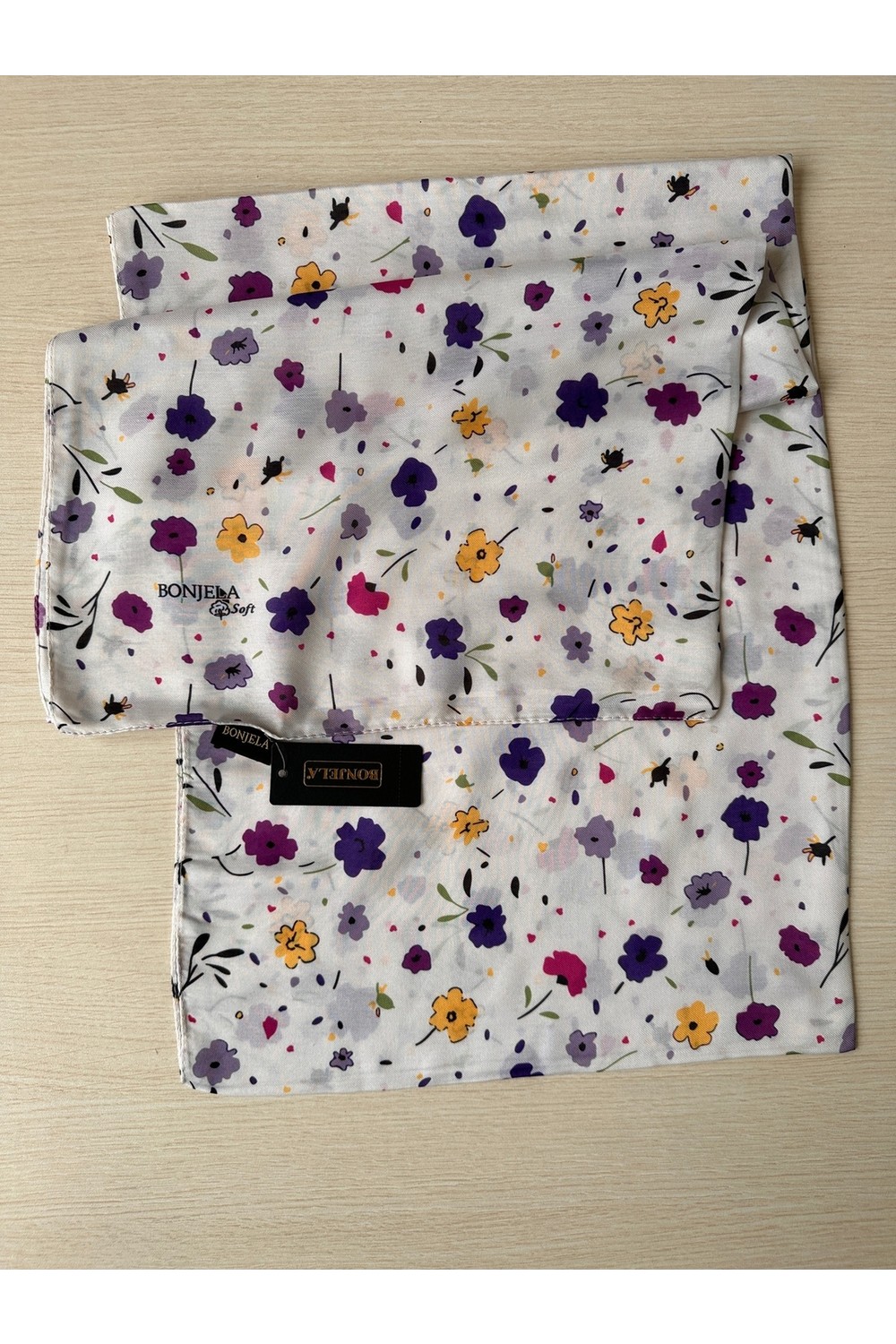 Bonjela Çiçek Desenli Pamuklu Şal 185X70 görsel 5