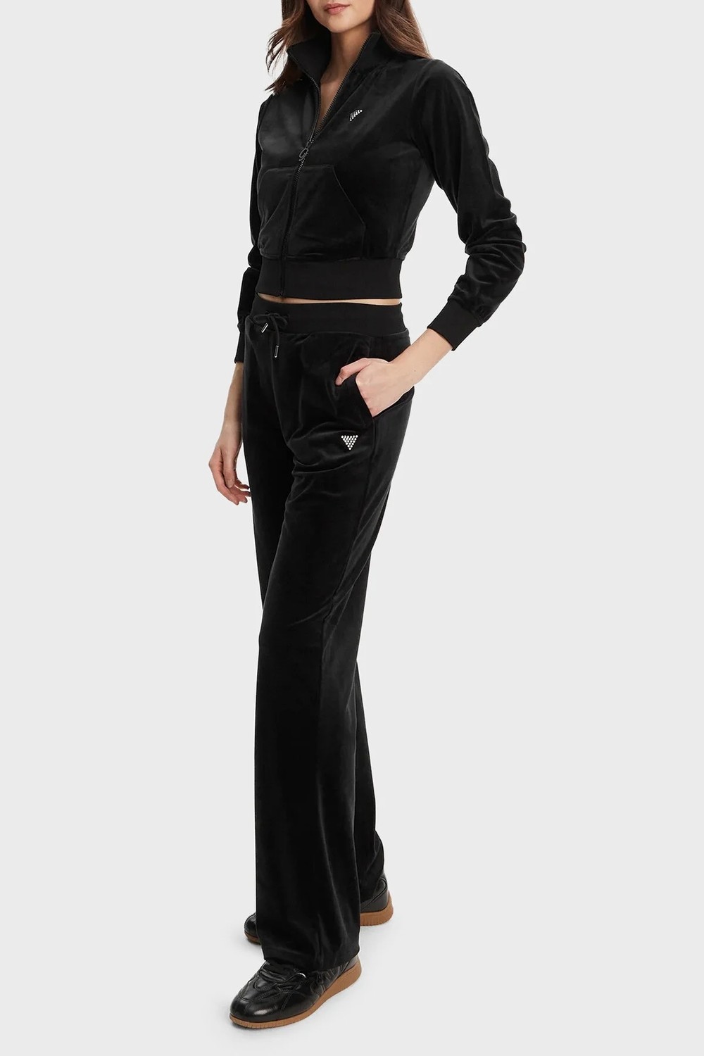 Guess Couture Taşlı Regular Fit Dik Yaka Kadife Crop Sweat V3BQ22K0232 Sweat V3BQ22 K0232 Jblk görsel 2