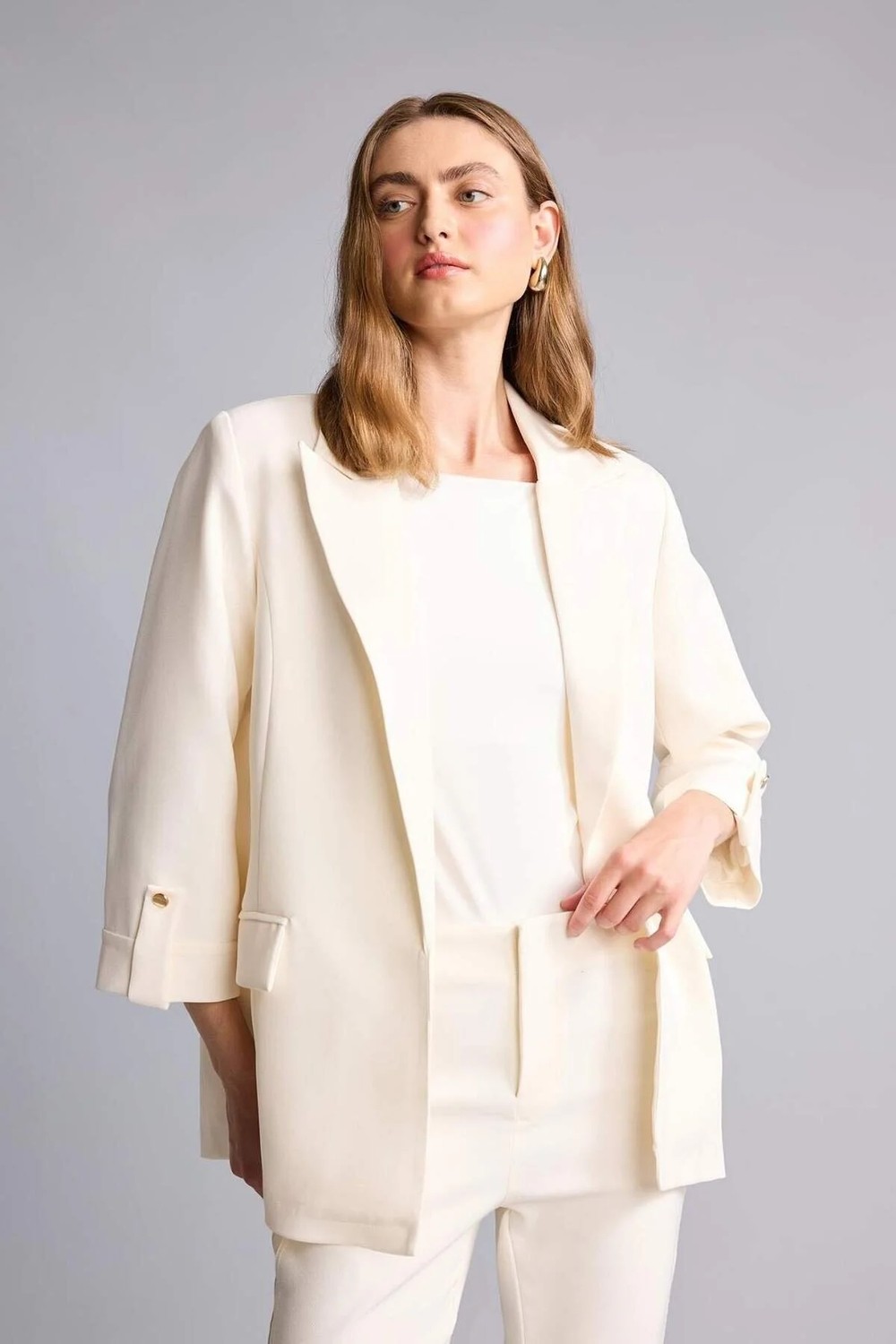 DeFacto Oversıze Basic Blazer Beyaz Ceket C3215AX26AU görsel 5