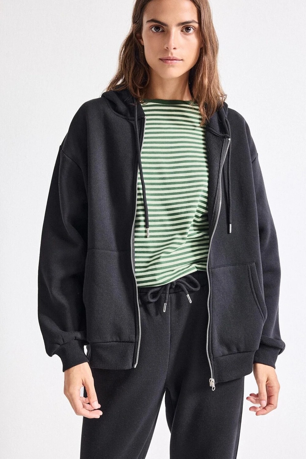 DeFacto Relax Fit Kapüşonlu Fermuarlı Cepli Basic Sweatshirt Hırka D8717AX24WN