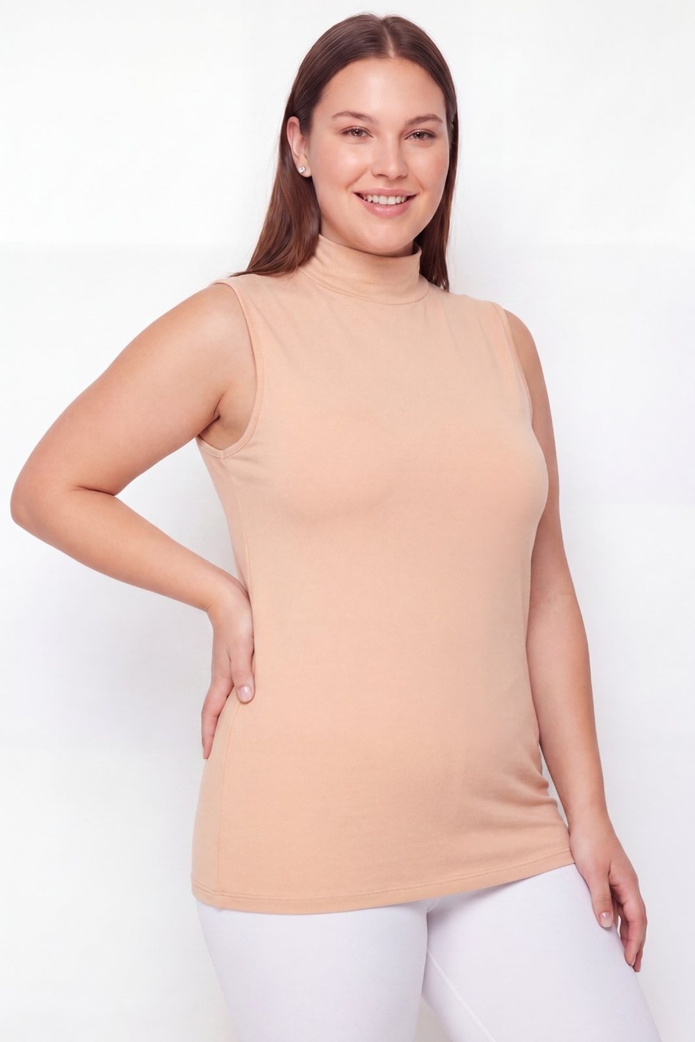 Arma Yıldız Kadın Büyük Beden Balıkçı Yaka Kolsuz Body Ten