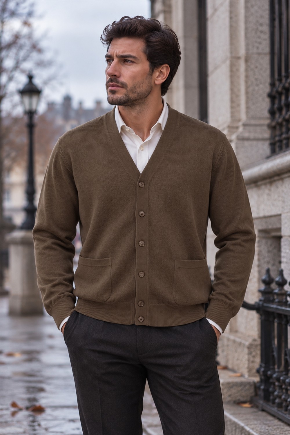 Beyome Erkek %100 Cotton V Yaka Düğmeli Hırka-Süveter Yandan Cepli Triko Günlük Şık Rahat Kesim