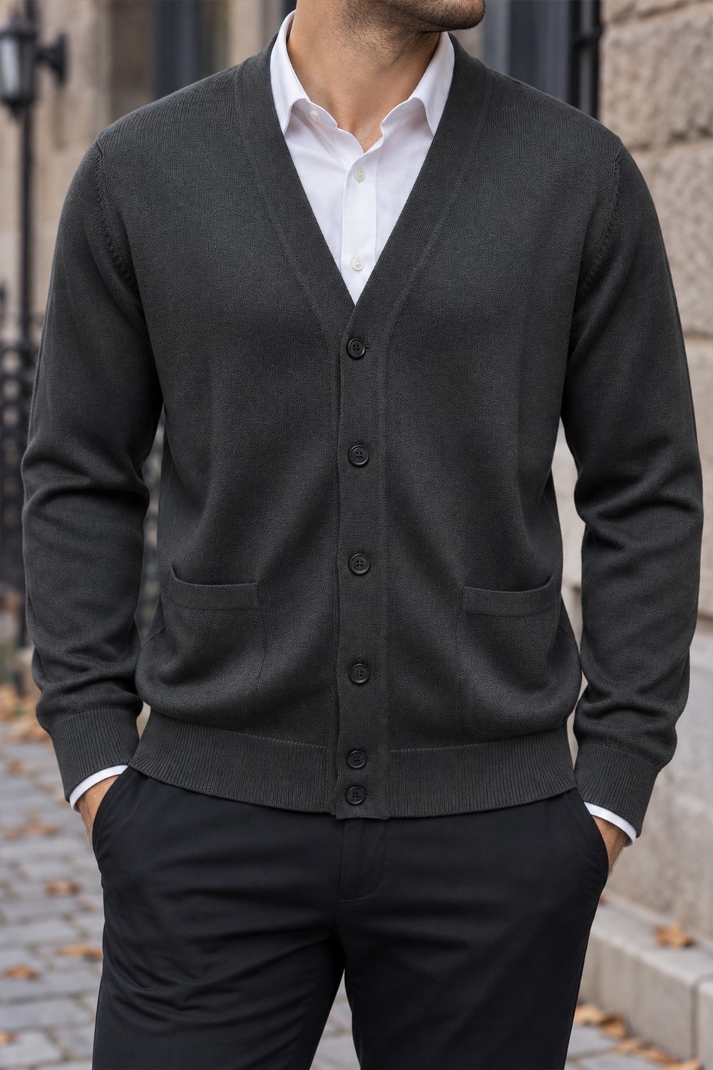 Beyome Erkek %100 Cotton V Yaka Düğmeli Hırka-Süveter Yandan Cepli Triko Günlük Şık Rahat Kesim görsel 2
