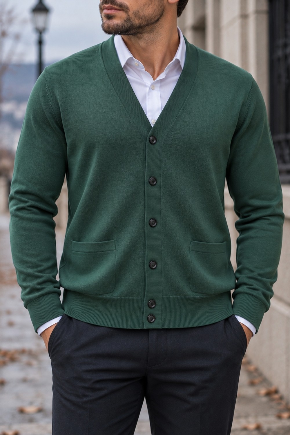 Beyome Erkek %100 Cotton V Yaka Düğmeli Hırka-Süveter Yandan Cepli Triko Günlük Şık Rahat Kesim görsel 4