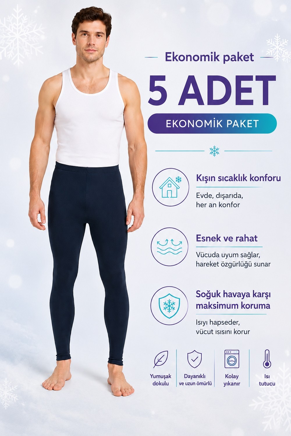 don-x | Erkek 5' Li Termal Tayt Set Lacivert ( 5 Adet )