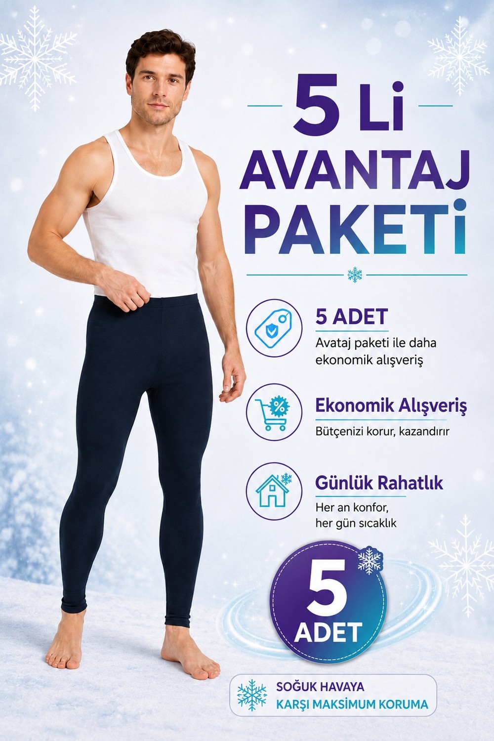 don-x | Erkek 5' Li Termal Tayt Set Lacivert ( 5 Adet ) görsel 2