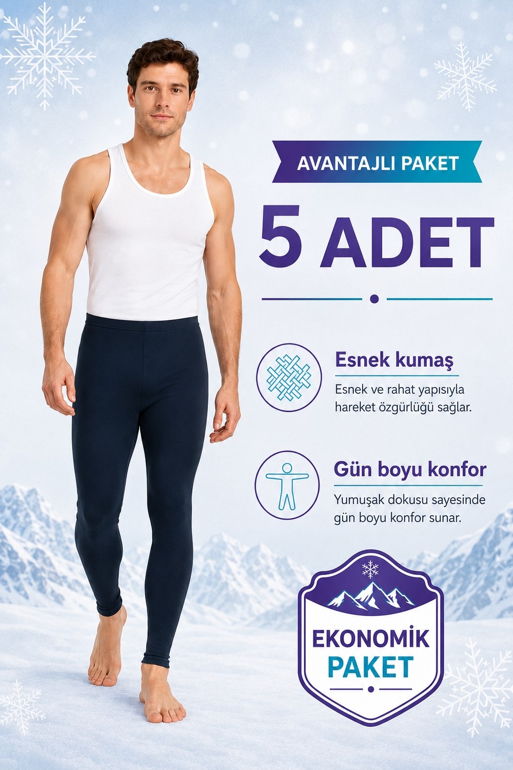 don-x | Erkek 5' Li Termal Tayt Set Lacivert ( 5 Adet ) görsel 3