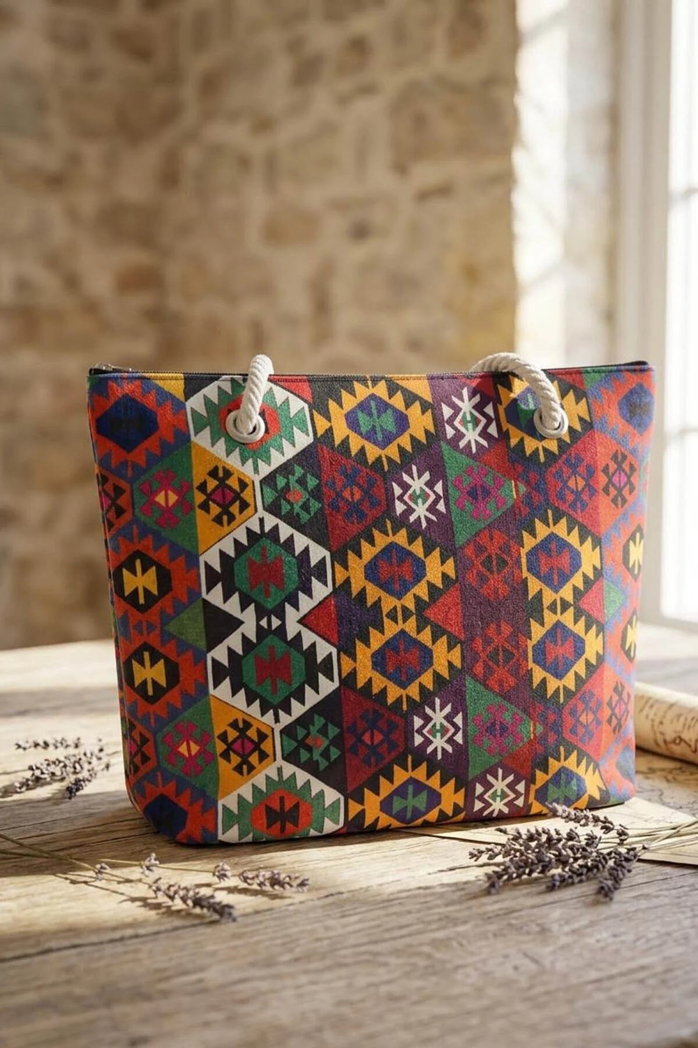Büyük Boy Plaj Çantası 40×30 cm - Fermuarlı Günlük Omuz, Alışveriş ve Tatil Çantası