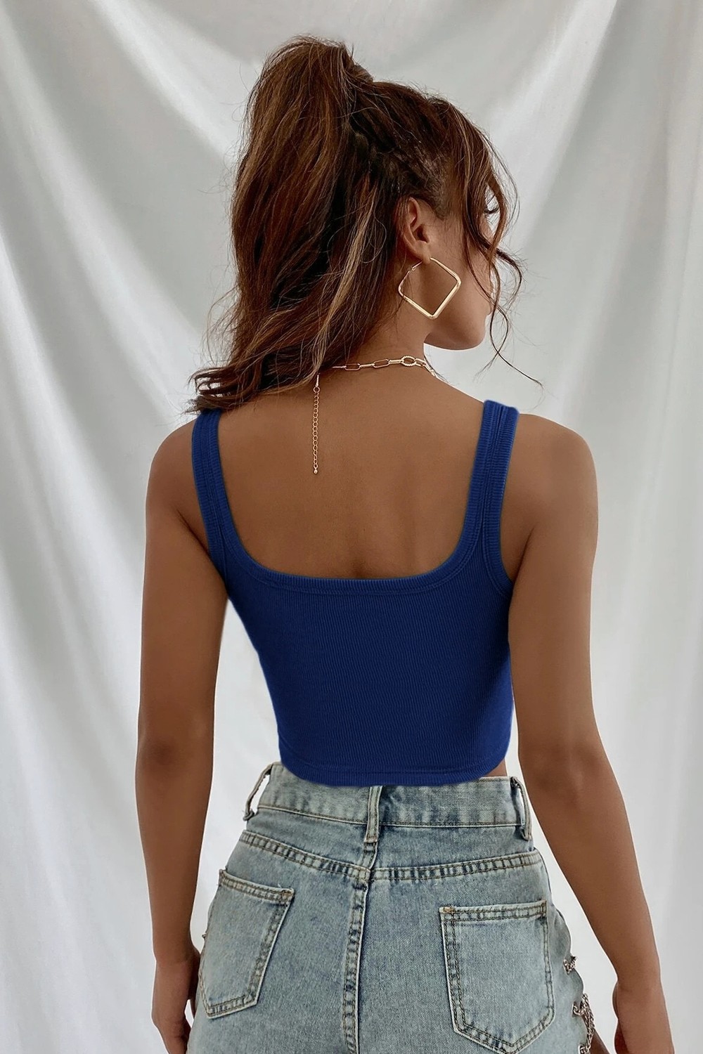 Kadın Lacivert Kalın Askılı Crop Top Büstiyer, Beden: S görsel 2