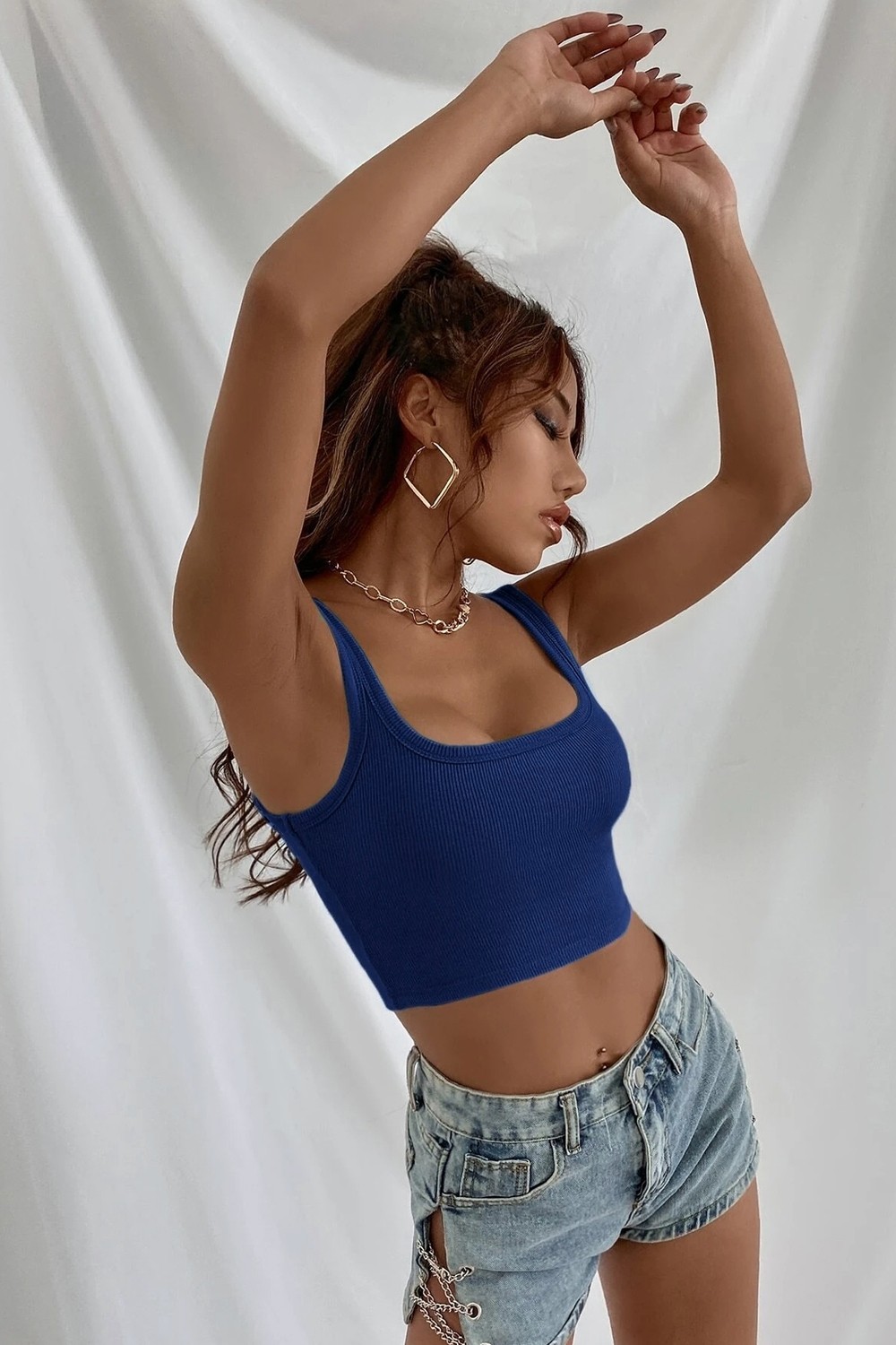 Kadın Lacivert Kalın Askılı Crop Top Büstiyer, Beden: S görsel 3