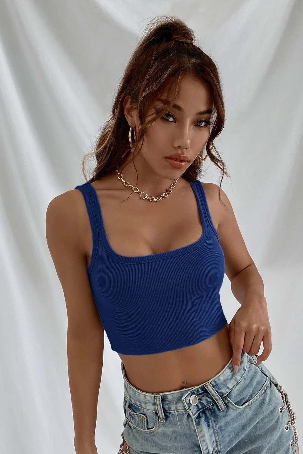 Kadın Lacivert Kalın Askılı Crop Top Büstiyer, Beden: S görsel 4