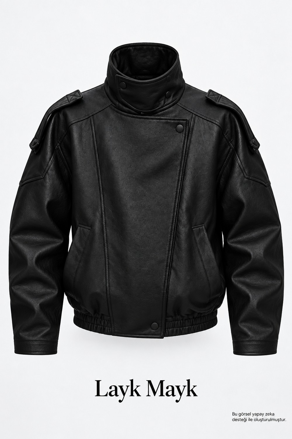 Layk Mayk Erkek Oversize Rahat Kalıp Siyah Suni Deri CEKET-002419 görsel 5