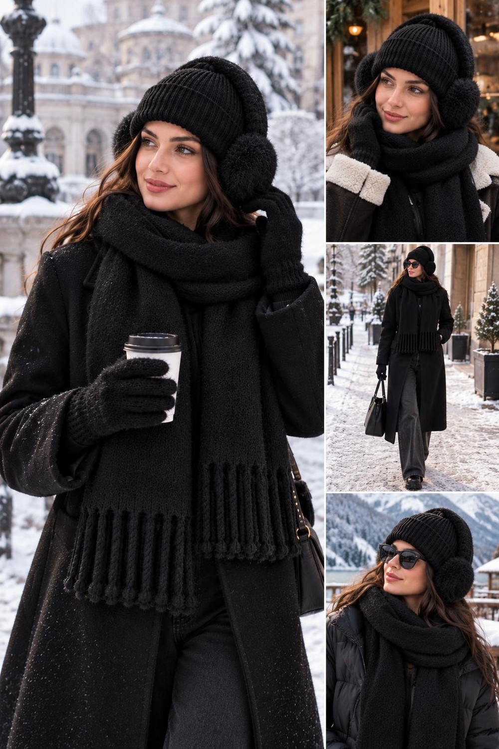 Wearflawless Kadın 4'lü Kışlık Set, Bere, Atkı, Eldiven, Kulaklık, Sıcak Yumuşak Kış Aksesuar Hediye Seti görsel 3