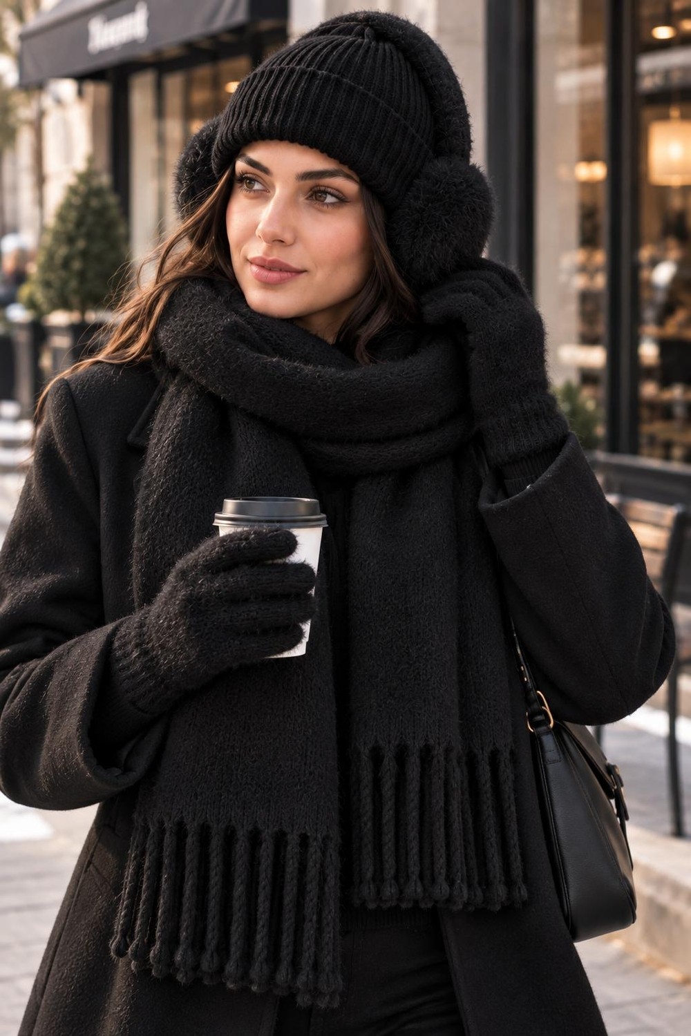 Wearflawless Kadın 4'lü Kışlık Set, Bere, Atkı, Eldiven, Kulaklık, Sıcak Yumuşak Kış Aksesuar Hediye Seti görsel 4