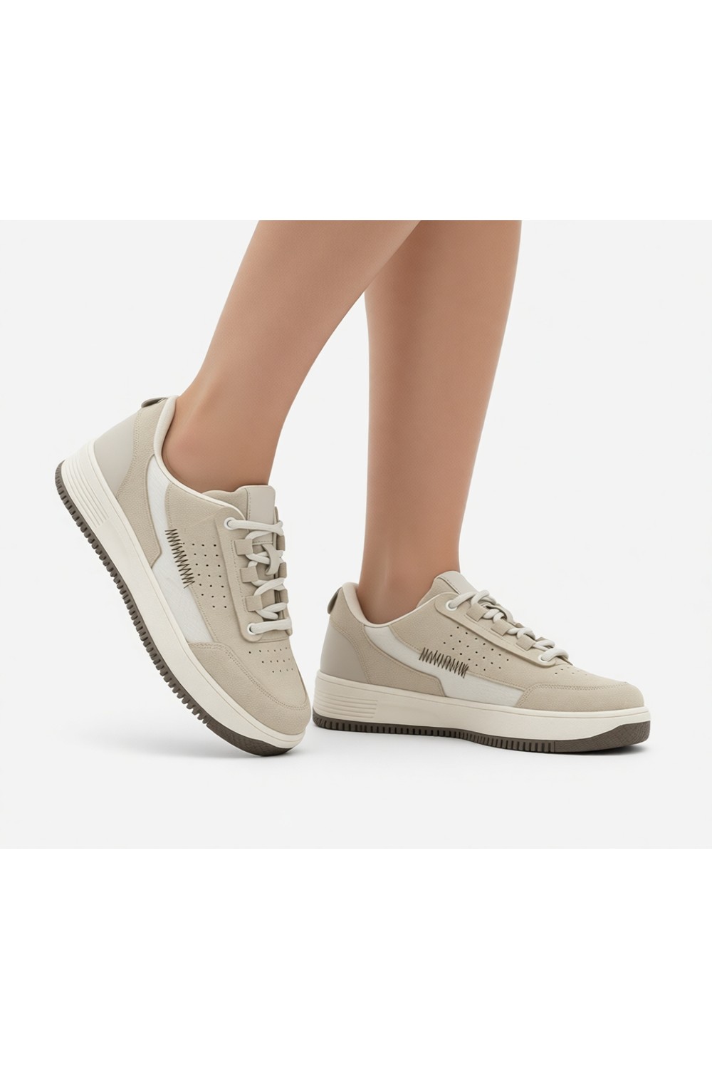 Marjin Kadın Sneaker Yüksek Taban Spor Ayakkabı Loske Ekru görsel 2