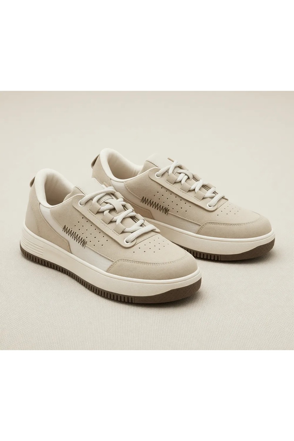 Marjin Kadın Sneaker Yüksek Taban Spor Ayakkabı Loske Ekru görsel 4