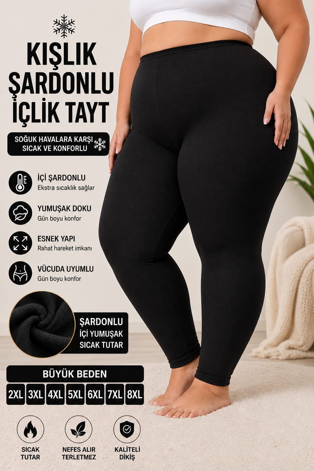 Medament Büyük Beden Kadın Şardonlu Tayt Kışlık Sıcak Tutan Yüksek Bel Esnek Tayt 2xl 3xl 4xl 5xl 6xl 7xl 8xl