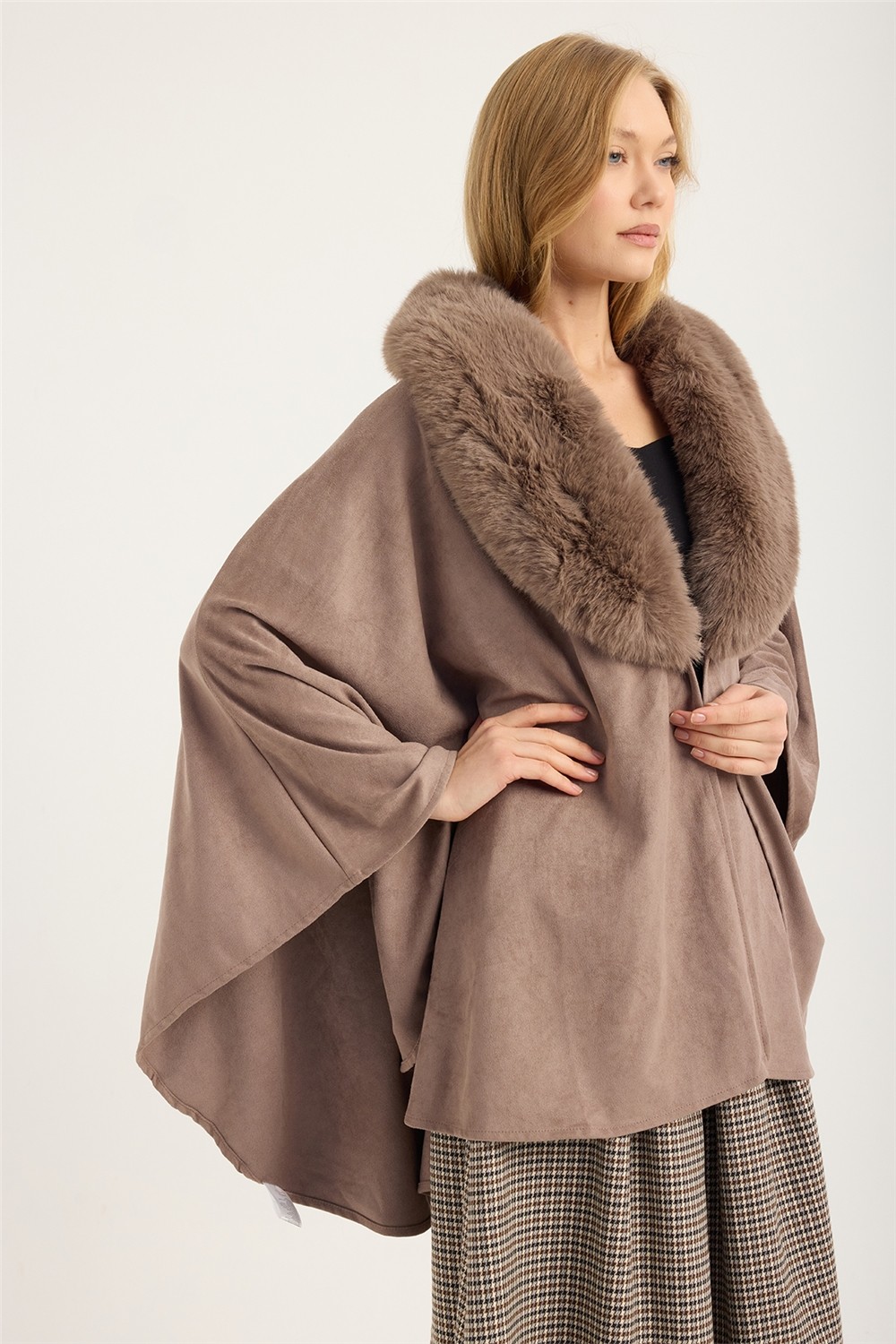 Home Store Alc Kürk Kenarlı Tek Agraflı Pelerin görsel 3