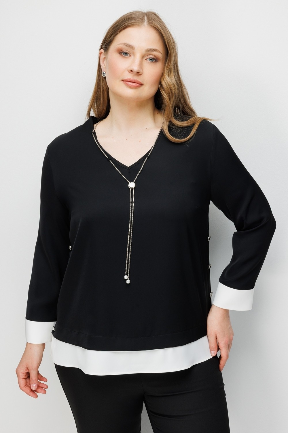 Moda İlgi Moda Ilgi Kadın Büyük Beden Kolye Detaylı Yanları Düğmeli Bluz 0074 Siyah görsel 3