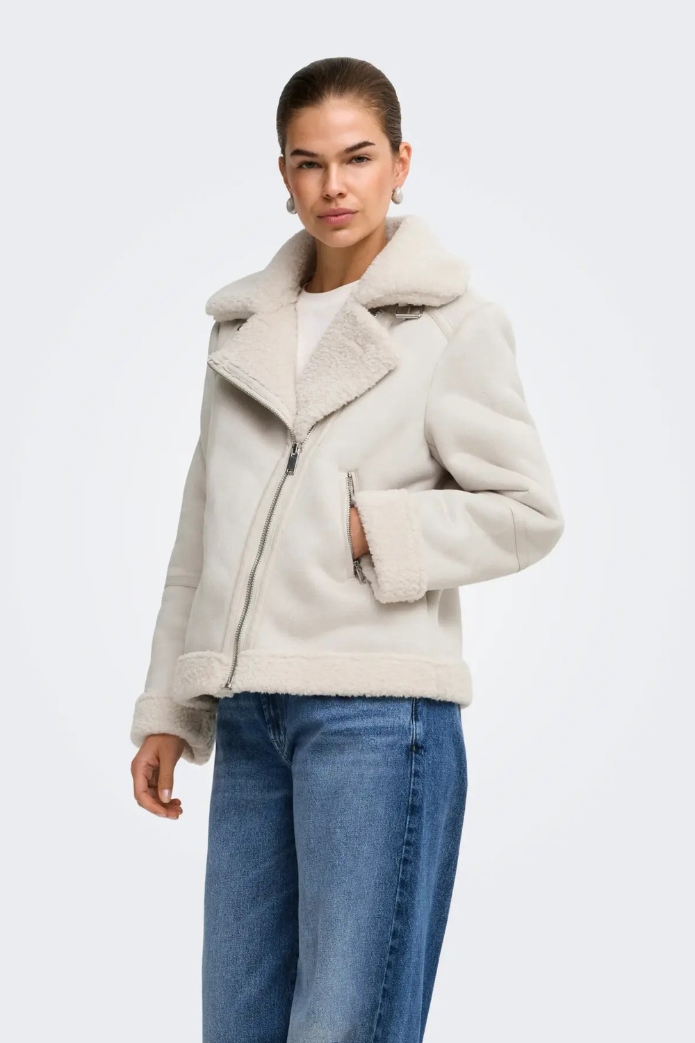 Only Kadın Onlzen Yakası ve Içi Kürklü Süet Mont 15374148 Taş