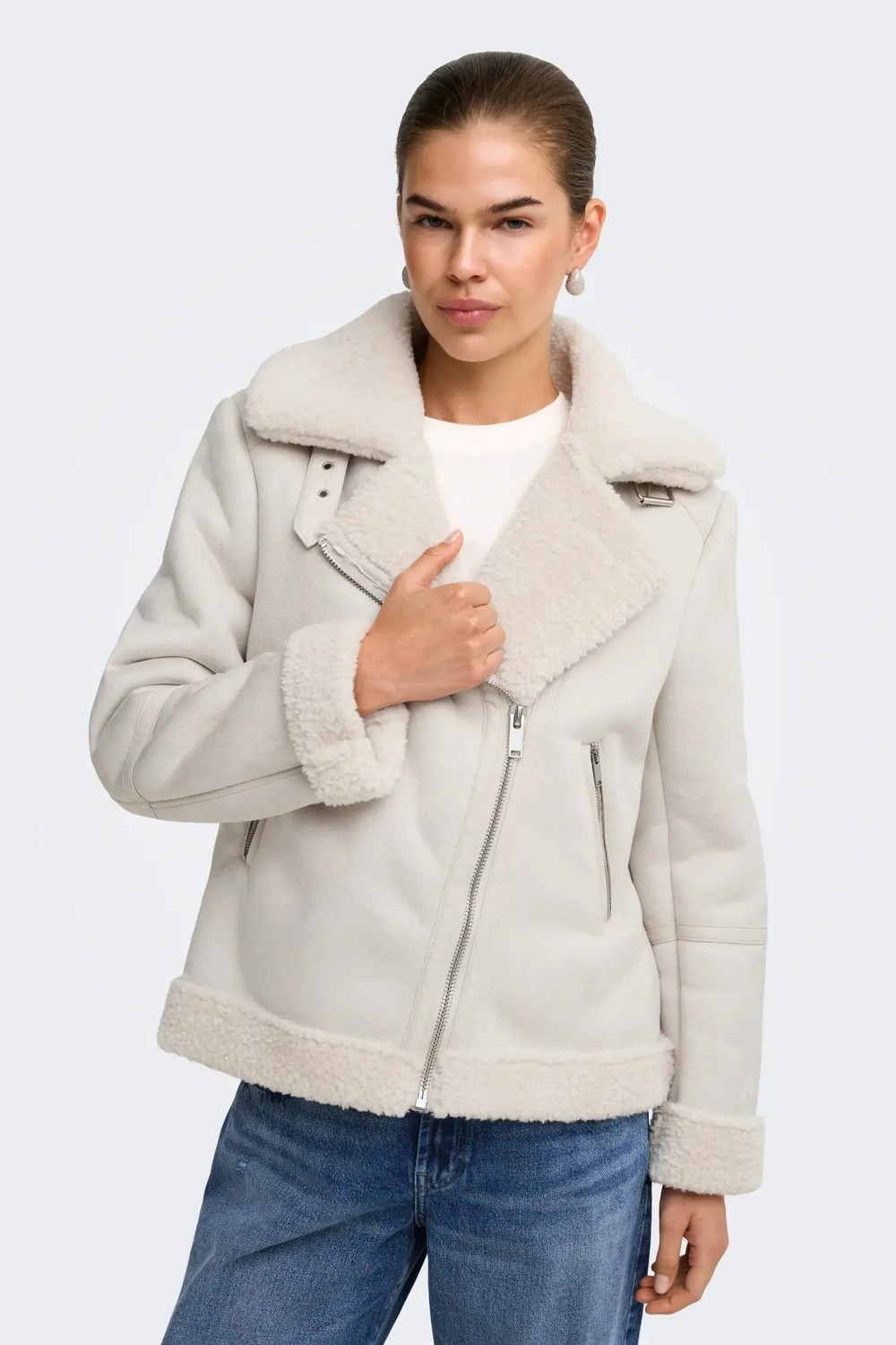 Only Kadın Onlzen Yakası ve Içi Kürklü Süet Mont 15374148 Taş görsel 2