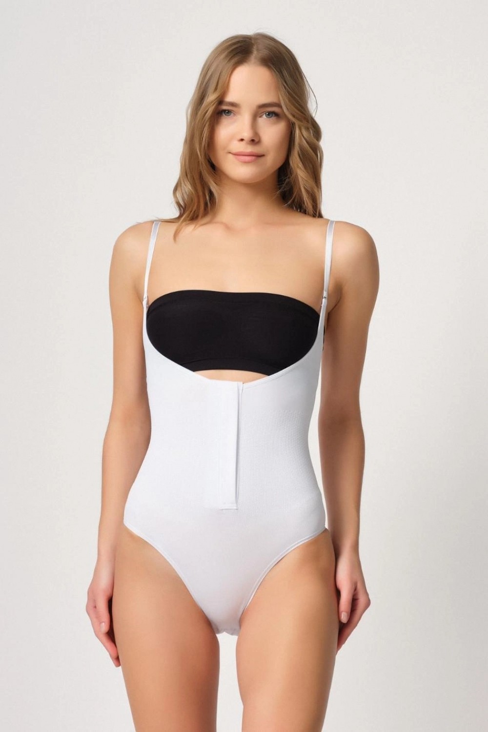 Marsilyan - Beyaz Göğsü Açık Agraflı Body Korse