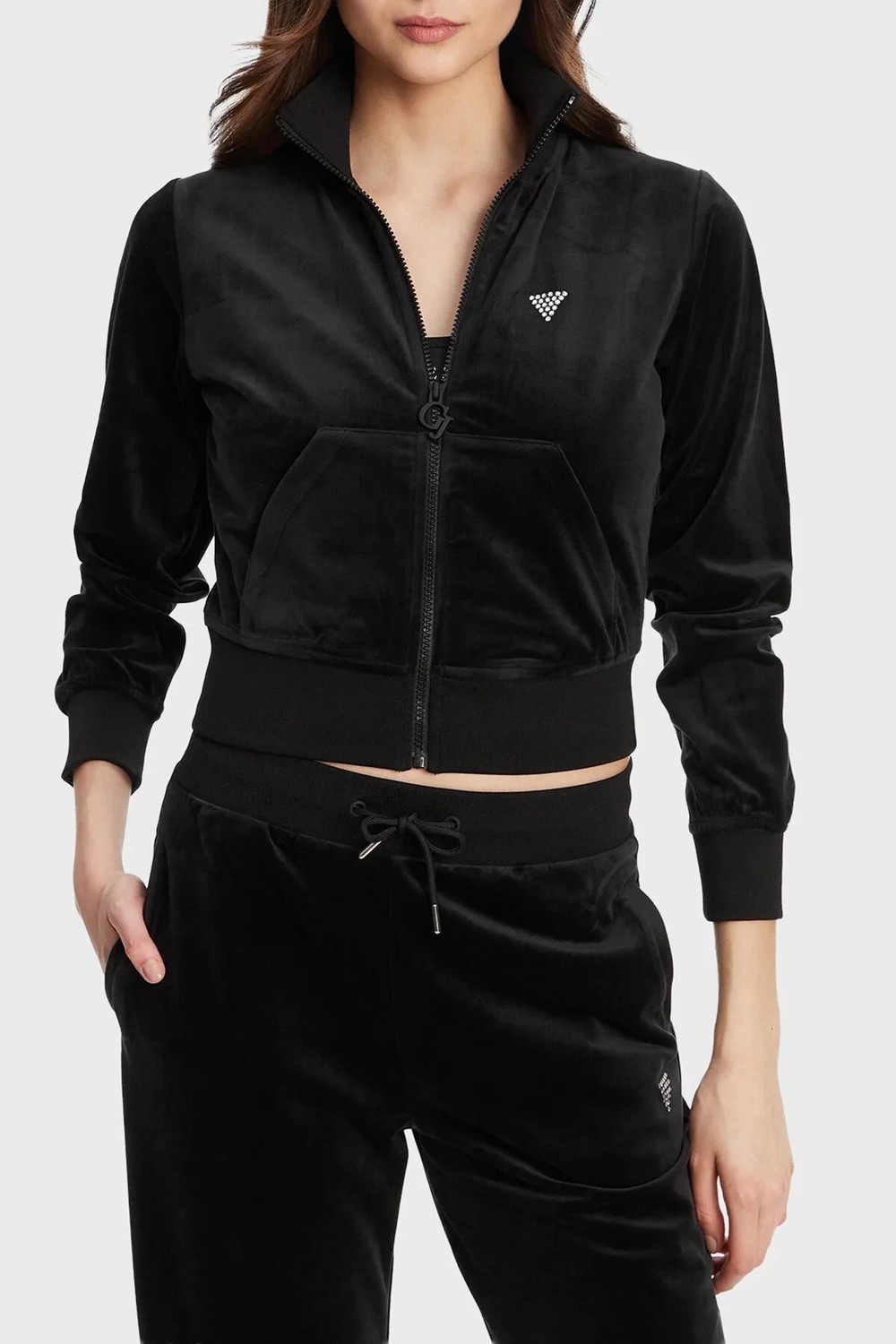 Guess Couture Taşlı Regular Fit Dik Yaka Kadife Crop Sweat V3BQ22K0232 Sweat V3BQ22 K0232 Jblk